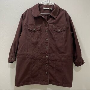 Roaman's Women's 22W Barn Style Jacket Chocolate Brown Button Up Utility Vintage